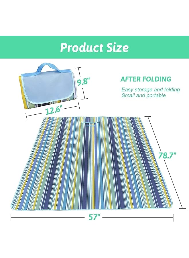 SKY-TOUCH Foldable Picnic Blanket Waterproof Beach Blanket Waterproof Picnic Blanket Portable Picnic Mat Portable Beach Mat For Outdoor Camping Family Outdoor Park Garden 200×150cm Blue - Image 3