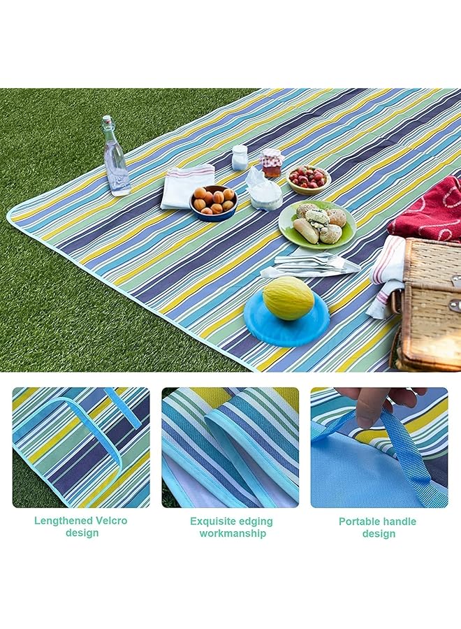 SKY-TOUCH Foldable Picnic Blanket Waterproof Beach Blanket Waterproof Picnic Blanket Portable Picnic Mat Portable Beach Mat For Outdoor Camping Family Outdoor Park Garden 200×150cm Blue - Image 2