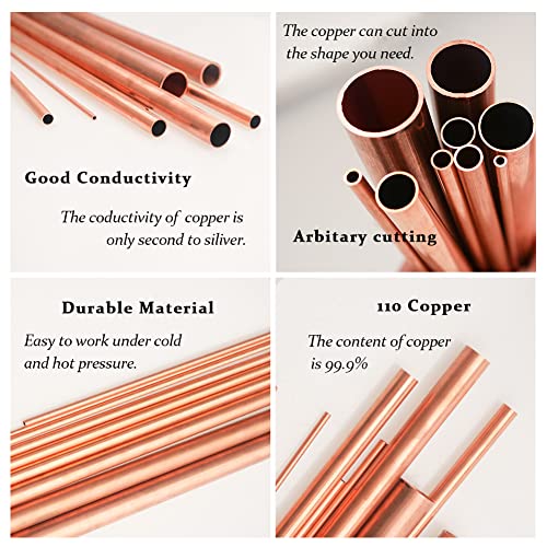Tynulox 1/2"(13mm) OD 99.9% Copper Tube 0.5mm Wall × 300mm Length × 2Pcs, Pure Seamless Round Copper Tubing for Refrigerator, Jewellery and Industry - Image 3