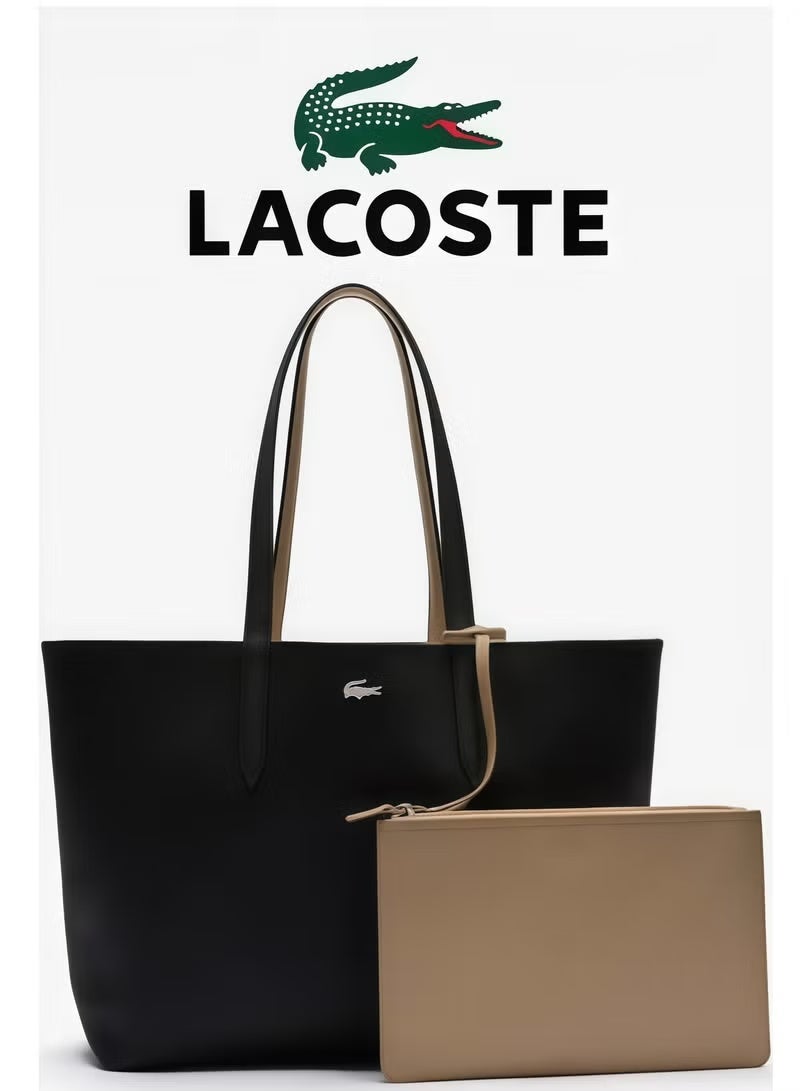 لاكوست Lacoste خواتین کا ڈبل ​​سائیڈ والا دو ٹون بڑی صلاحیت والا ہینڈبیگ ٹوٹ بیگ، فیشن ایبل ملٹی فنکشنل، خواتین کا ہینڈ ہیلڈ شولڈر بیگ، فیشن ورسٹائل بڑی صلاحیت والا بیگ، خواتین کا شاپر ٹوٹ بیگ، سیاہ خاکستری - Image 1