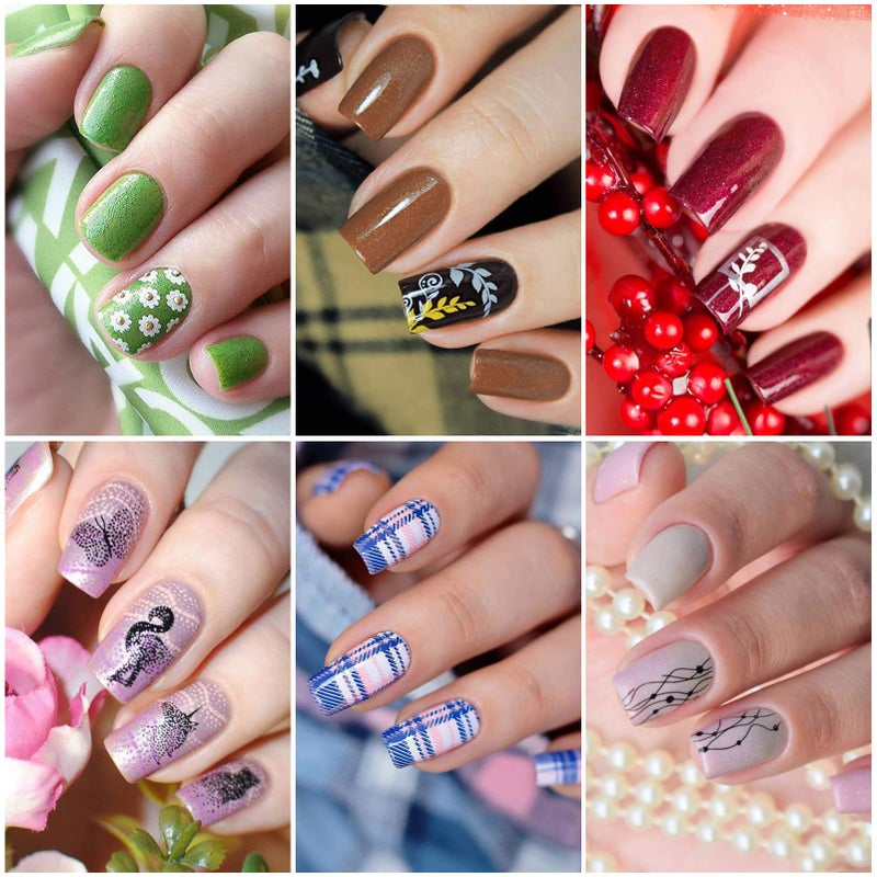 Born Pretty Nail Stamping Plates Set Plaid Flowers Leaves Lace Nail Art Image Plates Spring into Winter Stamp Templates Kit Image Manicuring DIY Printing Tools 8PCS - Image 2