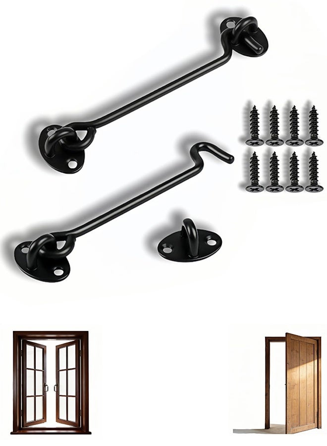 6 Inch Heavy Duty Hook and Eye Latch, Stainless Steel Barn Door Lock, Black, 2 Pack - Image 1