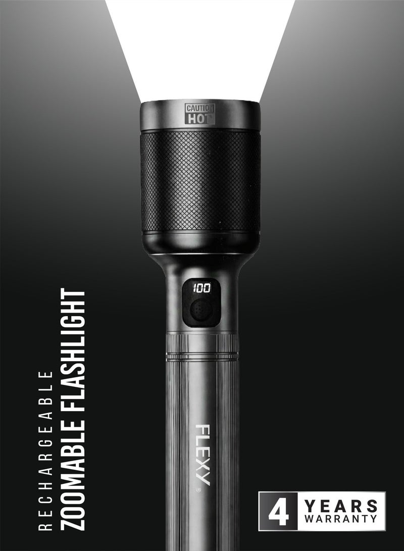 Flexy Digital Zoomable LED Flashlight, 60W Austria C1 W5050 Laser LED, 3700m Range, 12000mAh Li-Ion Battery, Type-C Charging, 3000LM, 4-Year Warranty - Image 3