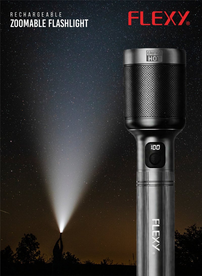 Flexy Digital Zoomable LED Flashlight, 60W Austria C1 W5050 Laser LED, 3700m Range, 12000mAh Li-Ion Battery, Type-C Charging, 3000LM, 4-Year Warranty - Image 2