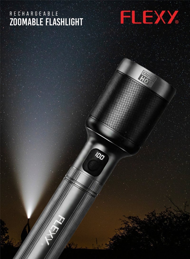 Flexy Digital Zoomable LED Flashlight, 60W Austria C1 W5050 Laser LED, 3700m Range, 12000mAh Li-Ion Battery, Type-C Charging, 3000LM, 4-Year Warranty - Image 5