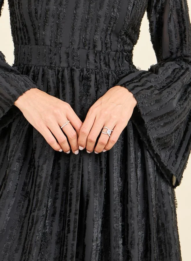 Styli Tassel Texture Tiered Maxi Dress with Long Sleeves