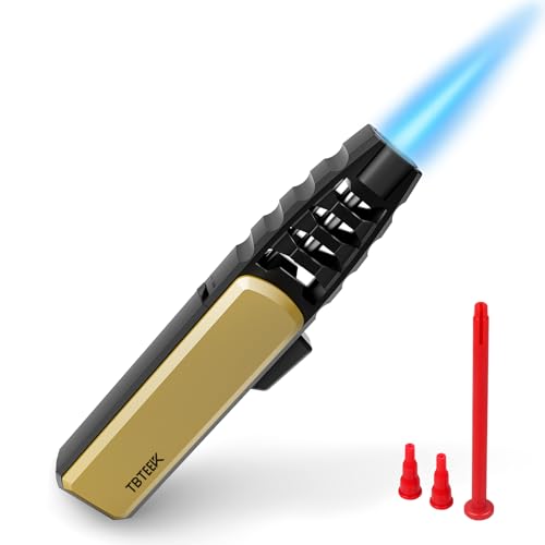 TBTeek Butane Torch Lighter - Adjustable Jet Flame Lighter, Refillable Bright Fire Blow Torch, Cooking Lighter with Safety Lock for creme, BBQ, Baking, Candle, Camping, Gold (Gas Not Included) - Image 1