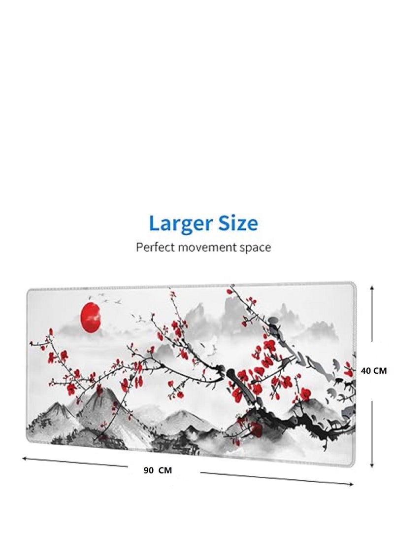 Cherry Blossom Mouse Pad 900x400x3 mm  Full Desk Japanese Sakura Mousepad Extended Large Non-Slip Rubber Base  Big Keyboard Mat with Stitched Edges for Gaming and Office - Image 2