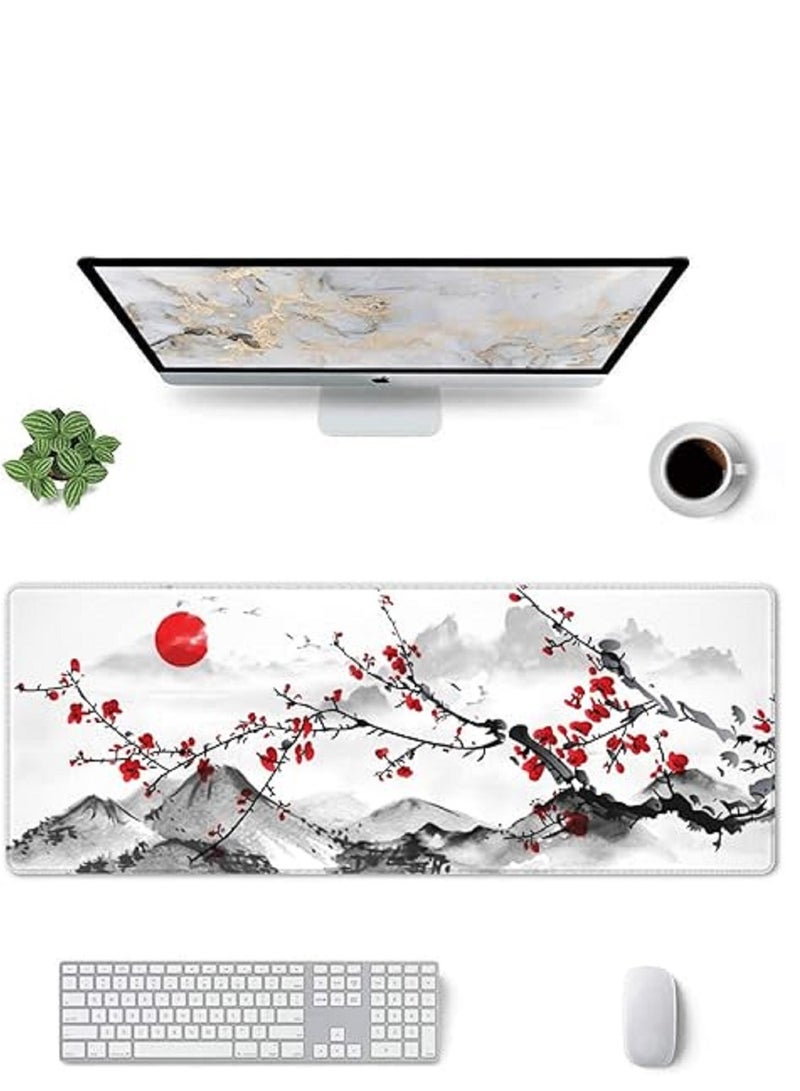 Cherry Blossom Mouse Pad 900x400x3 mm  Full Desk Japanese Sakura Mousepad Extended Large Non-Slip Rubber Base  Big Keyboard Mat with Stitched Edges for Gaming and Office - Image 5