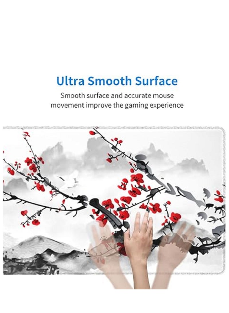 Cherry Blossom Mouse Pad 900x400x3 mm  Full Desk Japanese Sakura Mousepad Extended Large Non-Slip Rubber Base  Big Keyboard Mat with Stitched Edges for Gaming and Office - Image 4