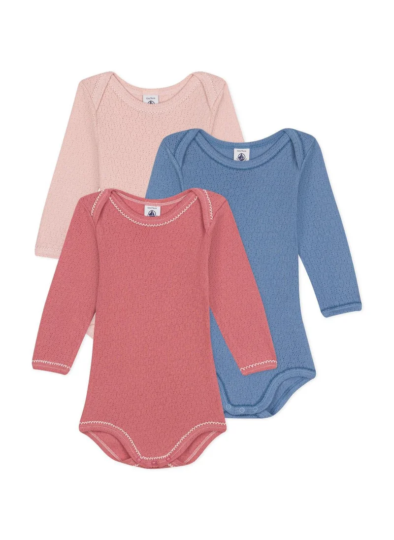 Petit Bateau Babies' long-sleeved cotton bodysuits - 3-pack