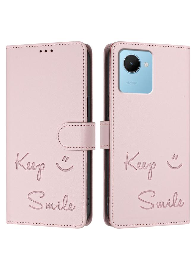 S-TOP Case For Realme C30 4G / Narzo 50i Prime Smile Embossing RFID Leather Phone Case - Image 3