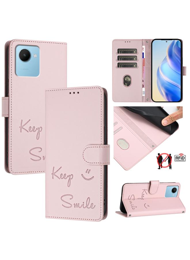 S-TOP Case For Realme C30 4G / Narzo 50i Prime Smile Embossing RFID Leather Phone Case - Image 1
