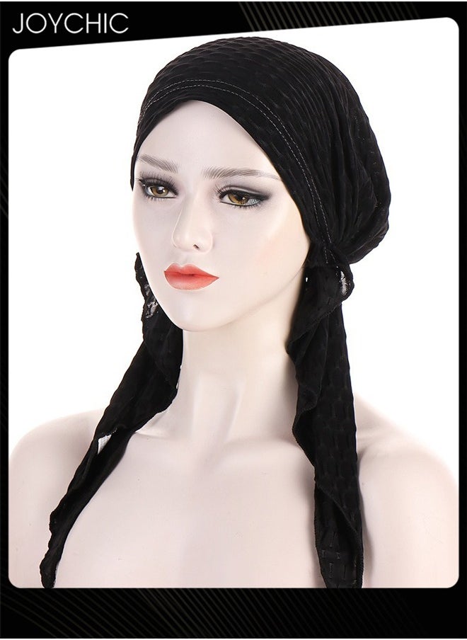 Joychic - Slip-On Pre-Tied Head Scarves Women Headwear  Muslim Turban Beanie Caps Comfortsoft Hair Protection Hijab for Women Girls Black - Image 1