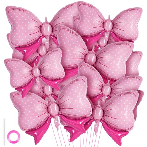 YOTHORN 12 Pcs Pink Bow Balloons for Girls Giant Foil Balloons Gender Reveal Decorations for Birthday Party Wedding Baby Shower Mouse Party Decoration - Image 1