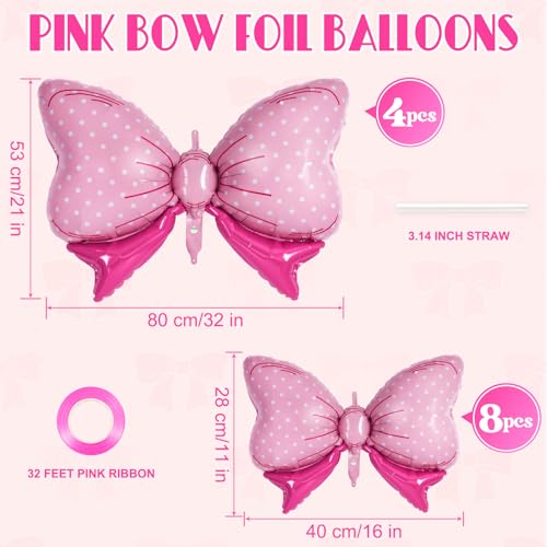 YOTHORN 12 Pcs Pink Bow Balloons for Girls Giant Foil Balloons Gender Reveal Decorations for Birthday Party Wedding Baby Shower Mouse Party Decoration - Image 5