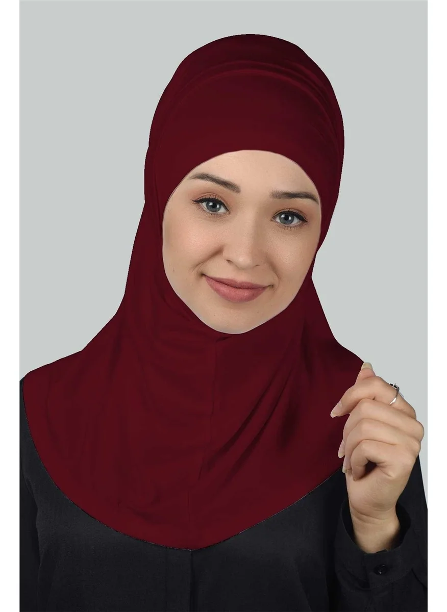 التوبة Double Set Practical Scarf Ready Turban and Hijab Modest Bonnet - Claret Red