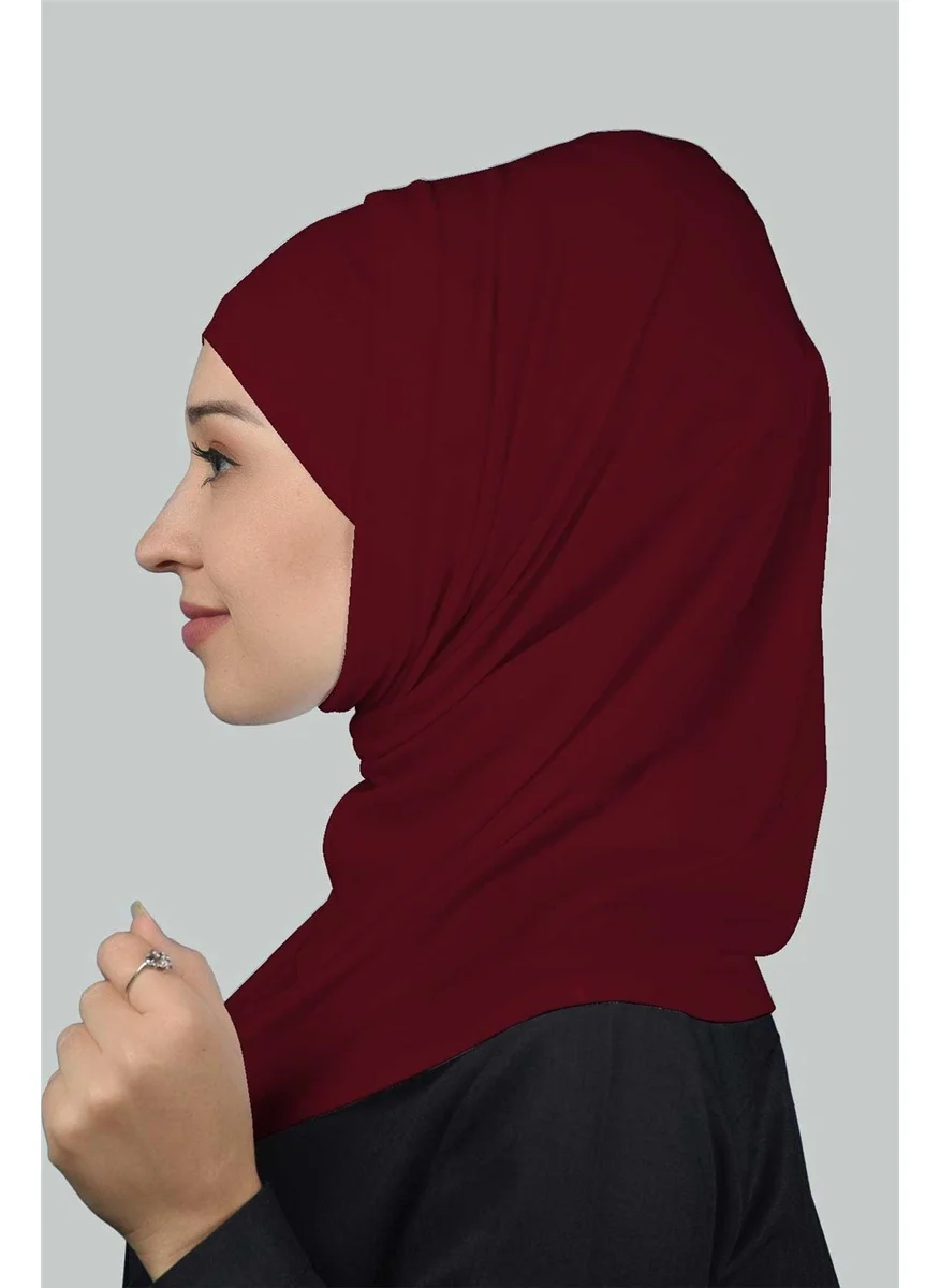 التوبة Double Set Practical Scarf Ready Turban and Hijab Modest Bonnet - Claret Red