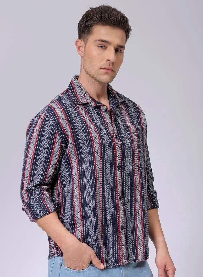 The Indian Garage Co Men Relaxed Fit Striped Full Sleeves Cutaway Collar Resort Wear Shirt