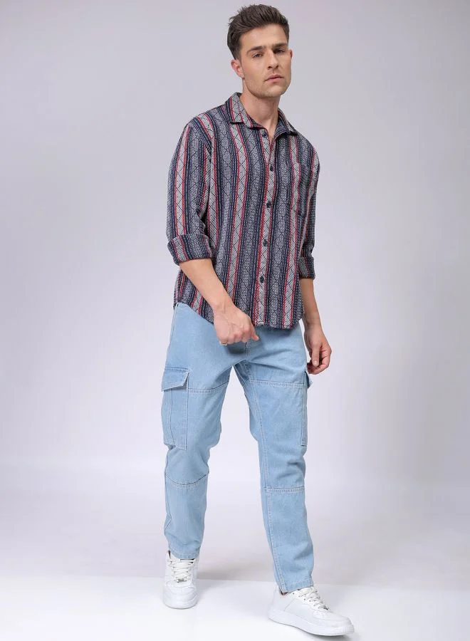 The Indian Garage Co Men Relaxed Fit Striped Full Sleeves Cutaway Collar Resort Wear Shirt