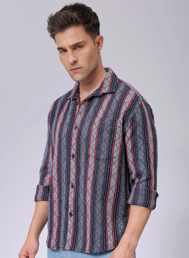 The Indian Garage Co Men Relaxed Fit Striped Full Sleeves Cutaway Collar Resort Wear Shirt