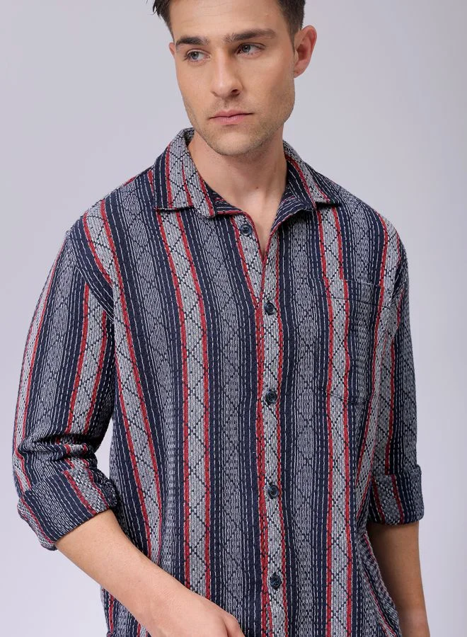 The Indian Garage Co Men Relaxed Fit Striped Full Sleeves Cutaway Collar Resort Wear Shirt