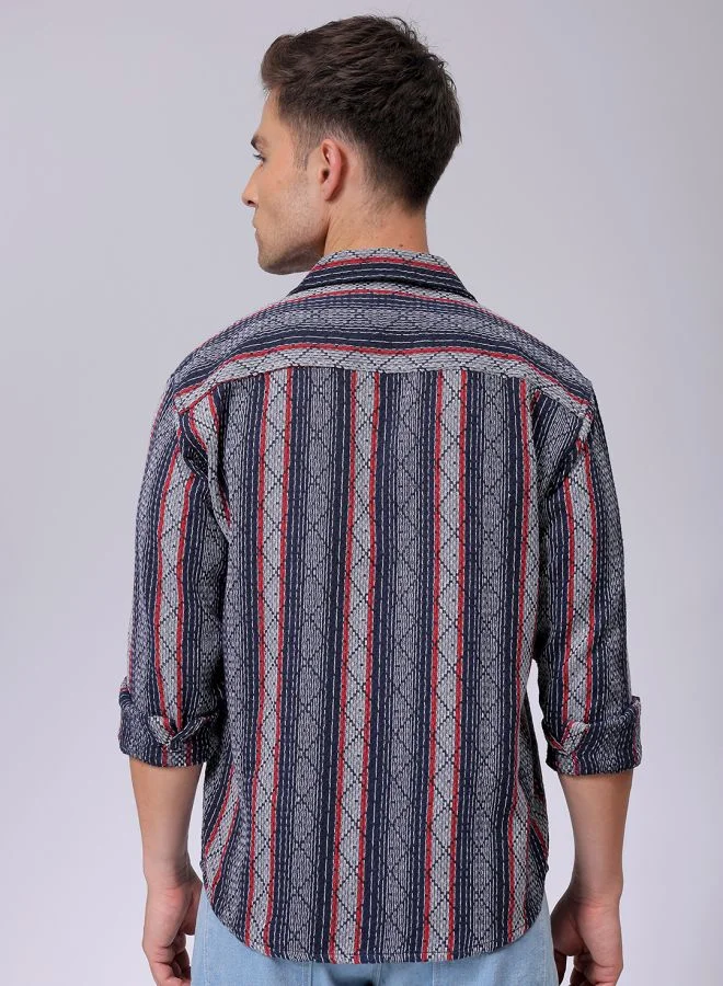 The Indian Garage Co Men Relaxed Fit Striped Full Sleeves Cutaway Collar Resort Wear Shirt