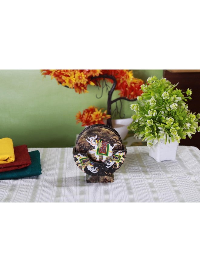 Shivay Craft Soapstone Elephant handprinted Round Tea Coasters Set of 6. - Image 3