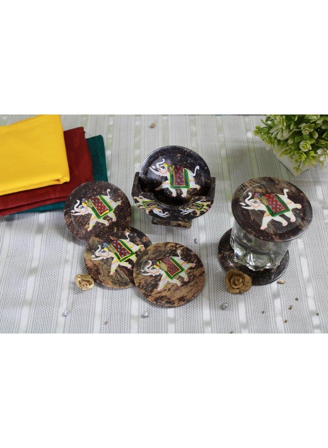 Shivay Craft Soapstone Elephant handprinted Round Tea Coasters Set of 6. - Image 5