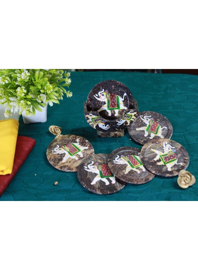 Shivay Craft Soapstone Elephant handprinted Round Tea Coasters Set of 6. - Image 4