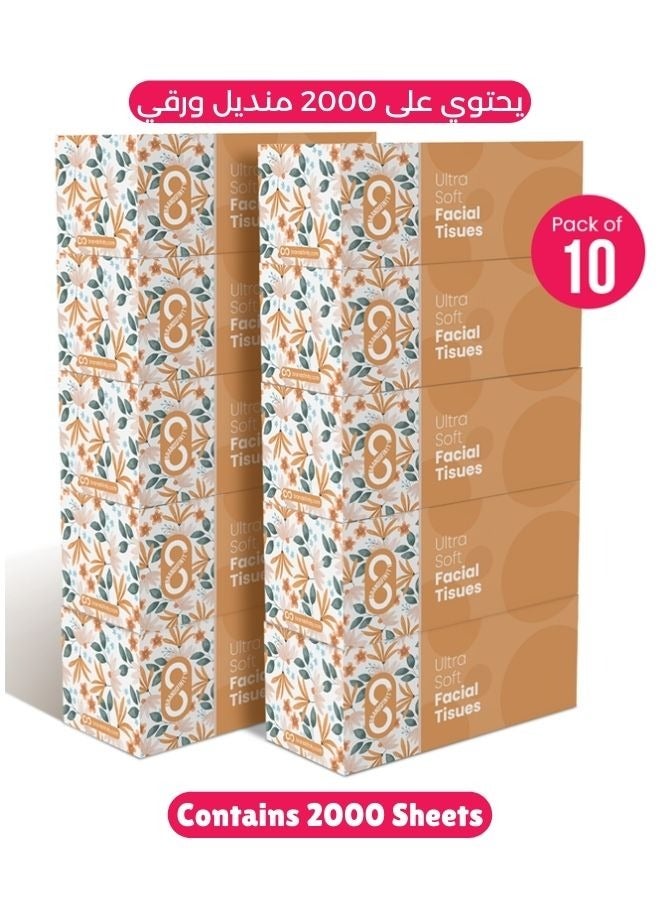 BRANDSFINITY Facial Tissue Box - 10 Packs of 200 Sheets - Contains 2000 Premium 2 Ply Tissues - Image 1