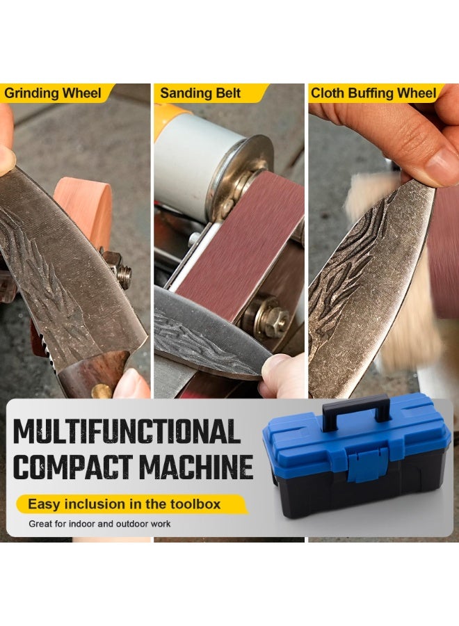 M MIAOYAN 3-In-1 Mini Belt Sander - 15 Degree Knife Sharpener Electric Bench Grinder Sanding Machine, 7 Adjustable Speed Buffer Polisher for Metal Wood DIY Handcraft, Tool & Knife Sharpening (Plus Kit) - Image 4