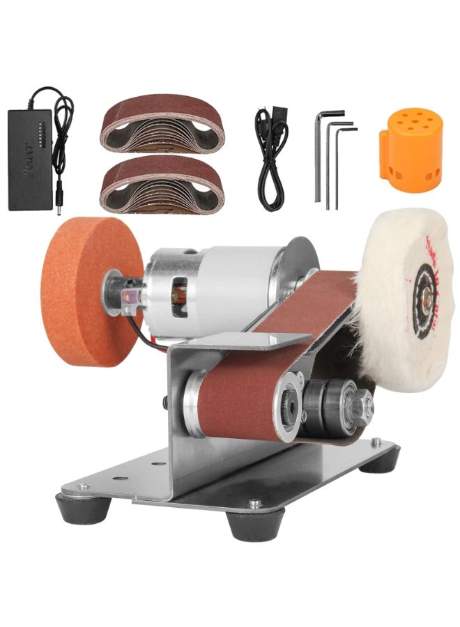 M MIAOYAN 3-In-1 Mini Belt Sander - 15 Degree Knife Sharpener Electric Bench Grinder Sanding Machine, 7 Adjustable Speed Buffer Polisher for Metal Wood DIY Handcraft, Tool & Knife Sharpening (Plus Kit) - Image 1