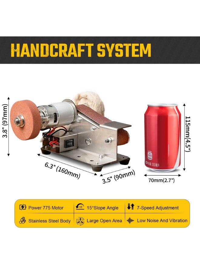 M MIAOYAN 3-In-1 Mini Belt Sander - 15 Degree Knife Sharpener Electric Bench Grinder Sanding Machine, 7 Adjustable Speed Buffer Polisher for Metal Wood DIY Handcraft, Tool & Knife Sharpening (Plus Kit) - Image 2