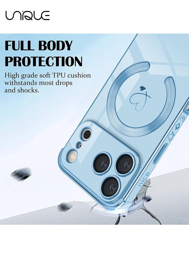 يونيك متوافق مع حافظة iPhone 17 Pro [متوافق مع MagSafe] - تصميم قلب حب لطيف - غطاء ناعم من TPU مقاوم للصدمات مع حماية للكاميرا لهاتف iPhone 17 Pro - أزرق - Image 2