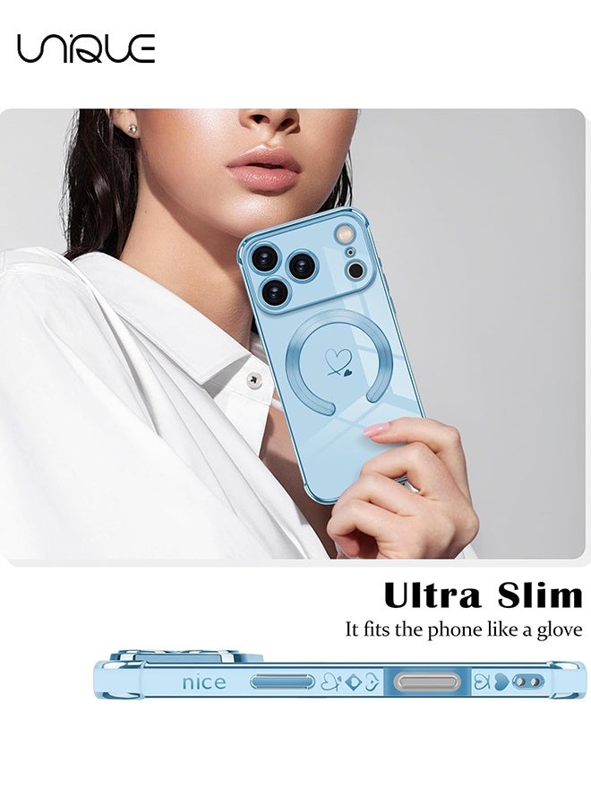 يونيك متوافق مع حافظة iPhone 17 Pro [متوافق مع MagSafe] - تصميم قلب حب لطيف - غطاء ناعم من TPU مقاوم للصدمات مع حماية للكاميرا لهاتف iPhone 17 Pro - أزرق - Image 5