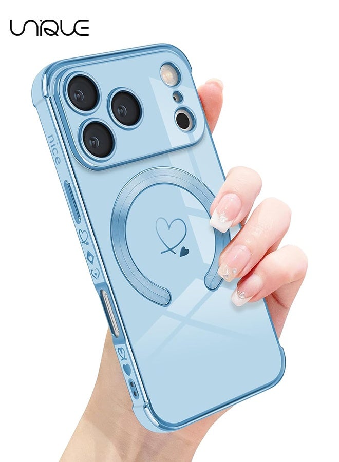 يونيك متوافق مع حافظة iPhone 17 Pro [متوافق مع MagSafe] - تصميم قلب حب لطيف - غطاء ناعم من TPU مقاوم للصدمات مع حماية للكاميرا لهاتف iPhone 17 Pro - أزرق - Image 1