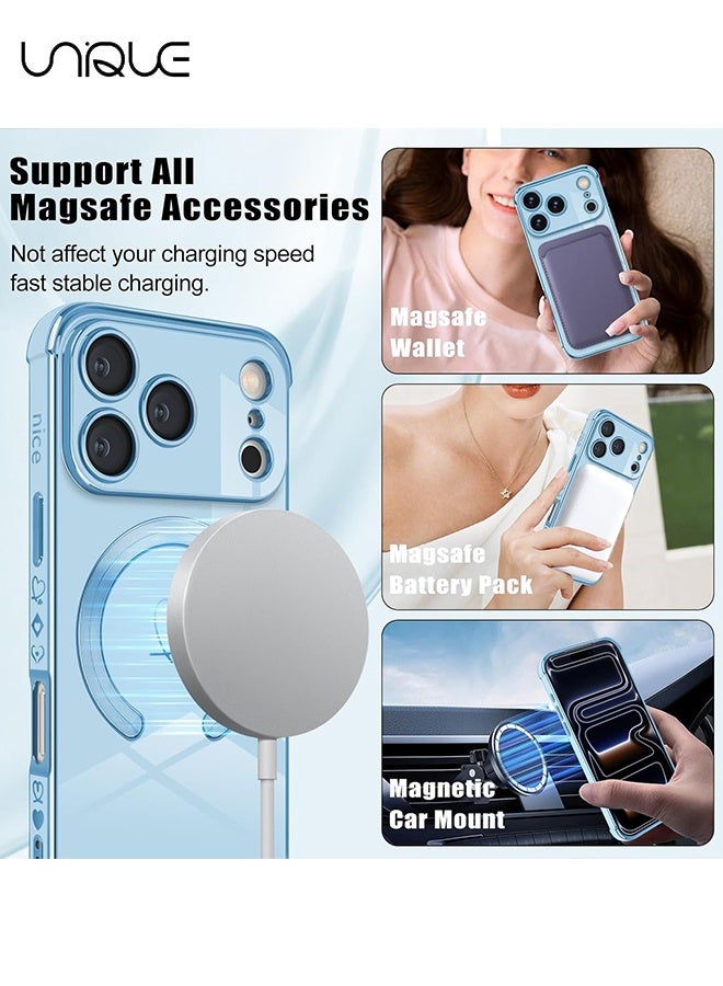 يونيك متوافق مع حافظة iPhone 17 Pro [متوافق مع MagSafe] - تصميم قلب حب لطيف - غطاء ناعم من TPU مقاوم للصدمات مع حماية للكاميرا لهاتف iPhone 17 Pro - أزرق - Image 4