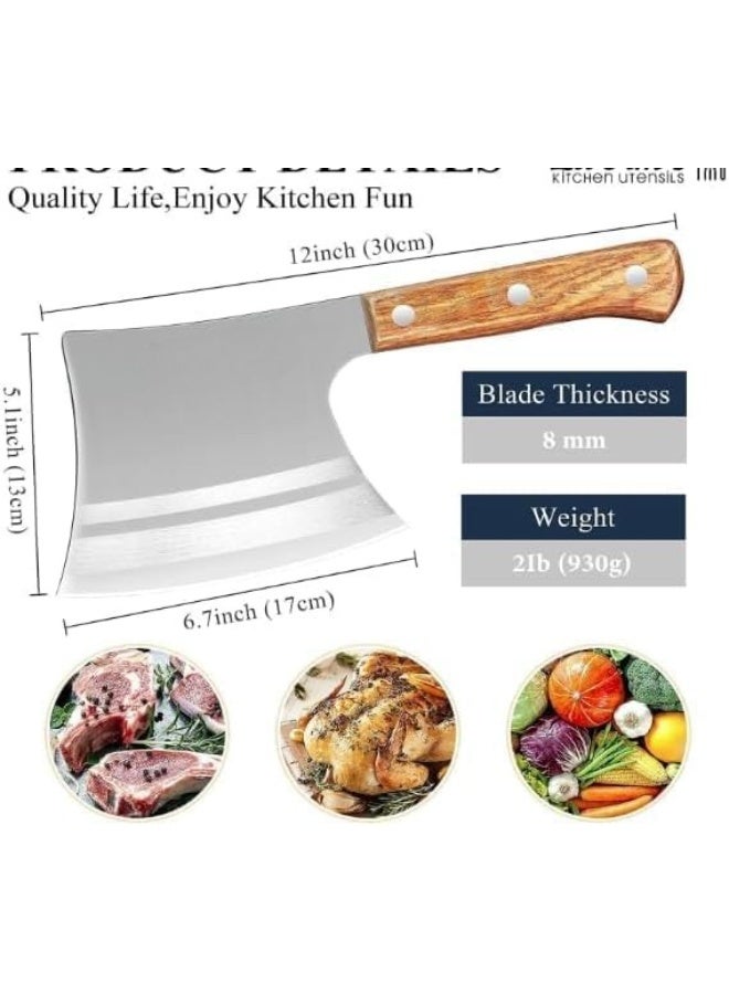 Handcrafted professional chef's knife - high-carbon hammered steel blade - kitchen knife with a solid natural wood handle for precise cutting - Image 2