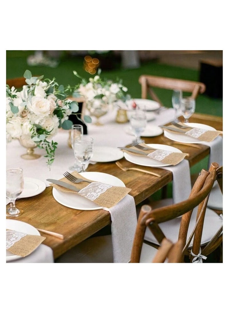 Ailily 10-piece spoon and knife holder set for decorating the dining table, made of burlap.  - Image 4
