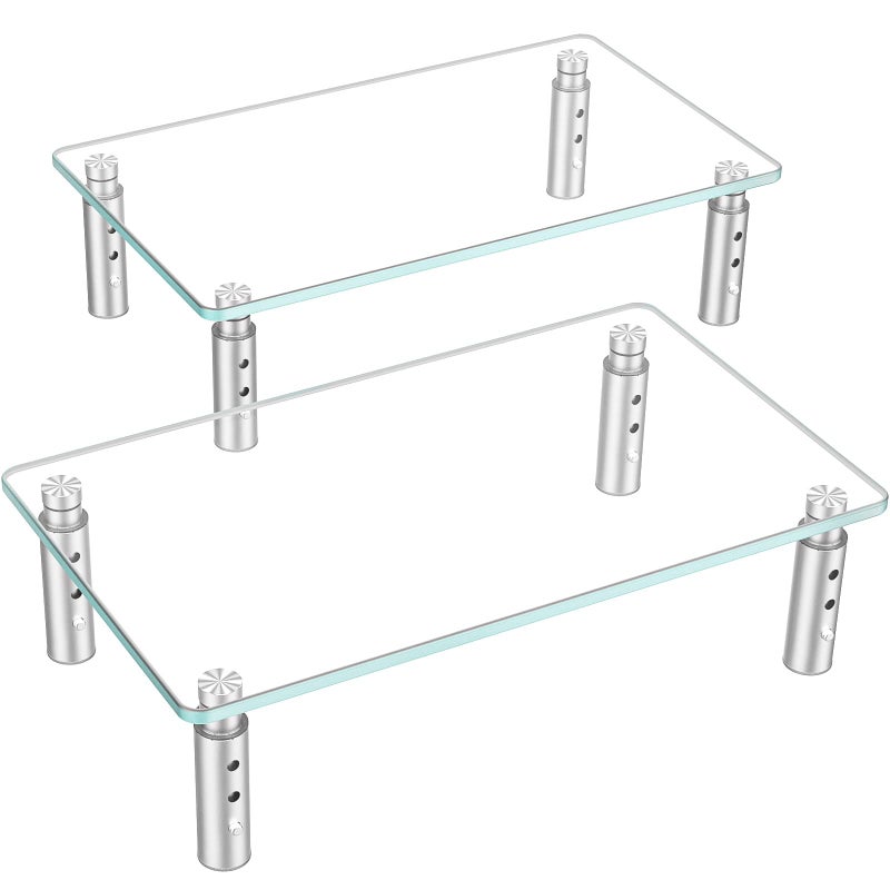 Hemudu 2 Pack Monitor Stand - 3 Adjustable Height Riser, Computer Stand, Desktop Organizer for PC, Laptop - Clear - Image 1