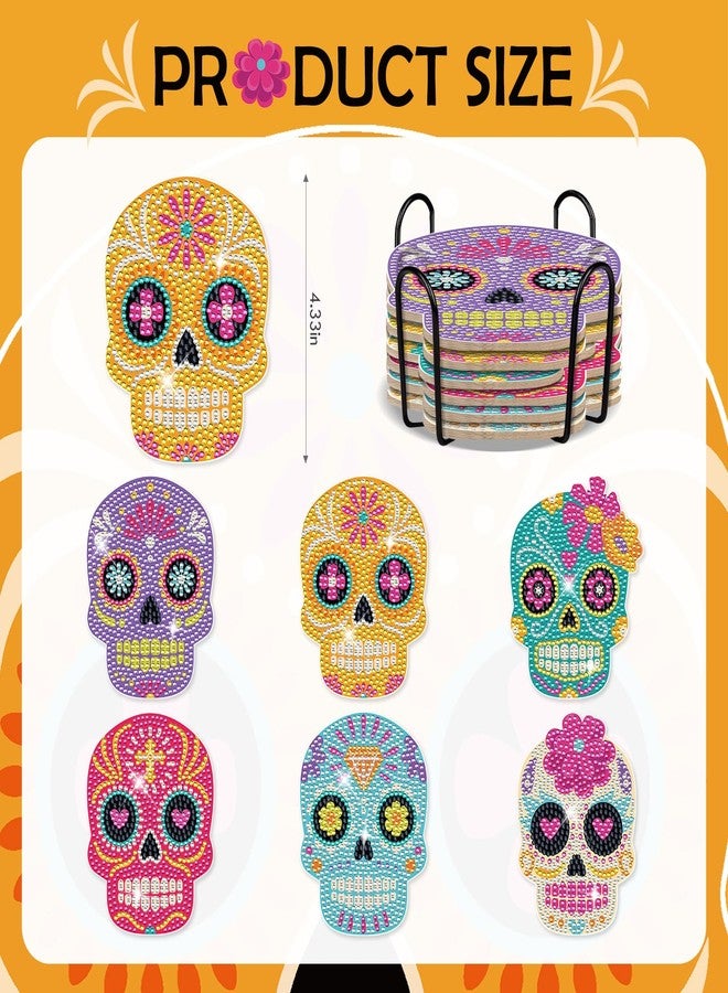 INCOK Sugar Skull Diamond Art Coasters - 6 PCS DIY Colorful Diamond Painting Coasters Kits Home Table Decor Art Craft Supplies The Day of Dead Día De Los Muertos Gift for Skull Lovers Mexicans - Image 2