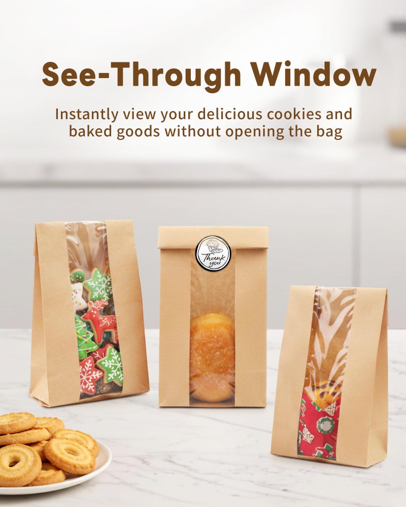 Bake Choice 50 PCS Small Cookie Bags with Seal, 3.5"x 2.3"x7.5" Kraft Brown Paper Bags with Stickers, Bakery Bag for Snack, Cupcake, Coffee Bean, Party Favor, Cookie Packaging - Image 4