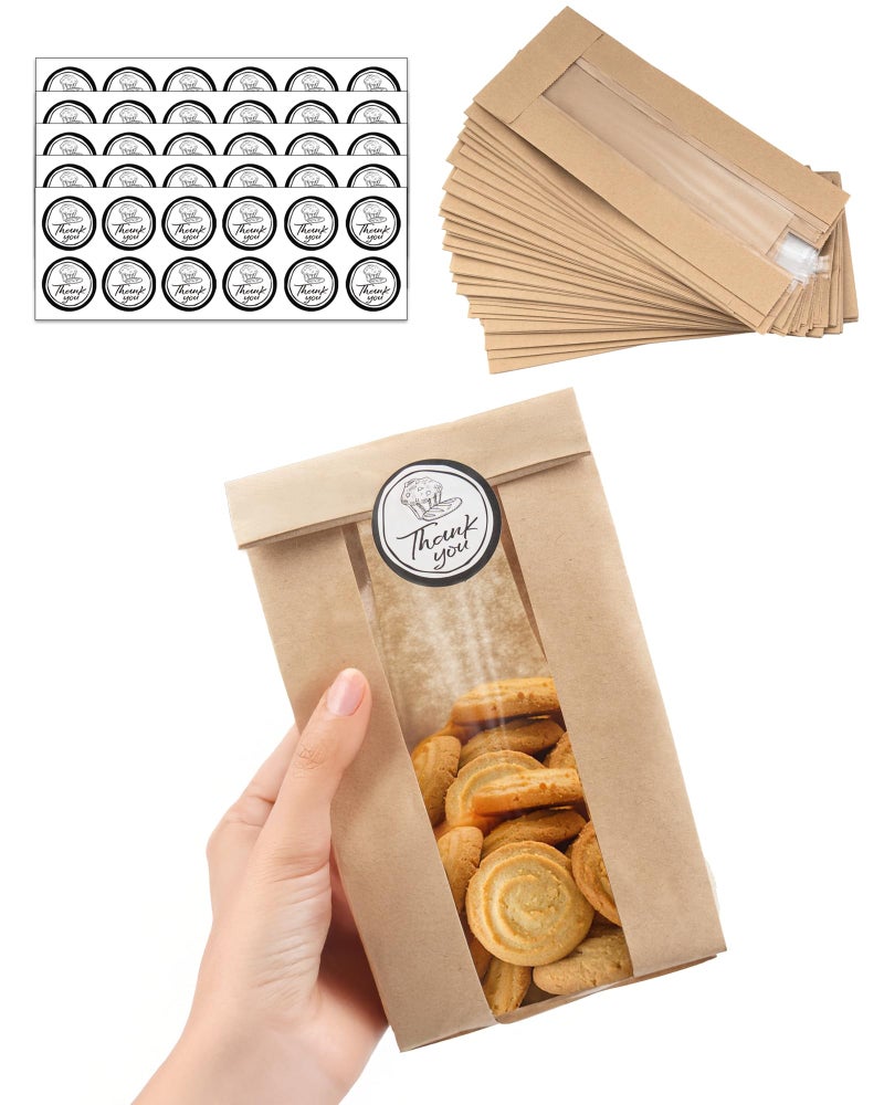 Bake Choice 50 PCS Small Cookie Bags with Seal, 3.5"x 2.3"x7.5" Kraft Brown Paper Bags with Stickers, Bakery Bag for Snack, Cupcake, Coffee Bean, Party Favor, Cookie Packaging - Image 1