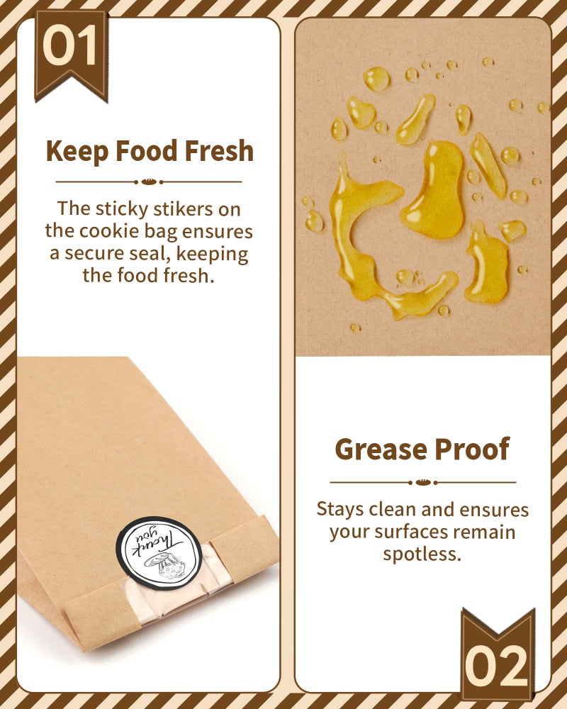 Bake Choice 50 PCS Small Cookie Bags with Seal, 3.5"x 2.3"x7.5" Kraft Brown Paper Bags with Stickers, Bakery Bag for Snack, Cupcake, Coffee Bean, Party Favor, Cookie Packaging - Image 3