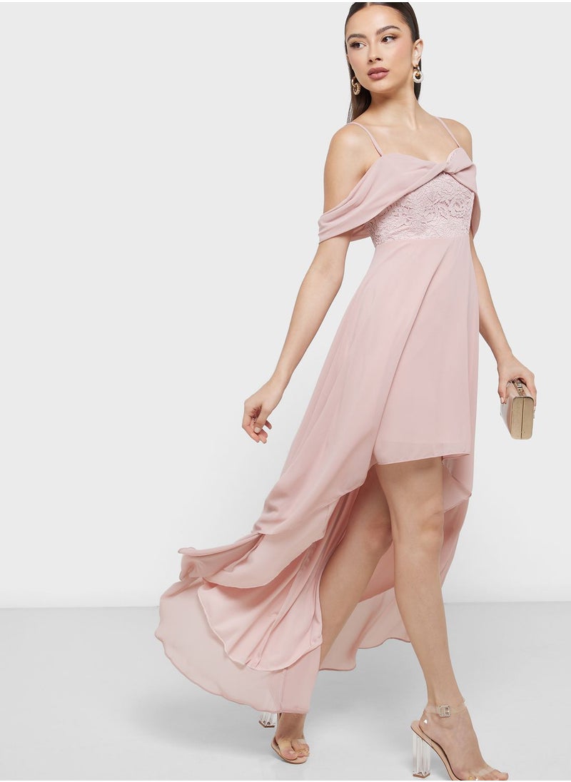 Cowl Neck High Low Dress