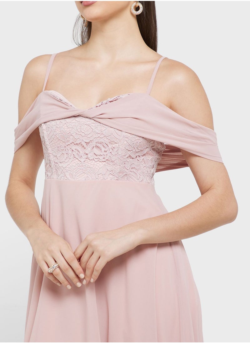Cowl Neck High Low Dress