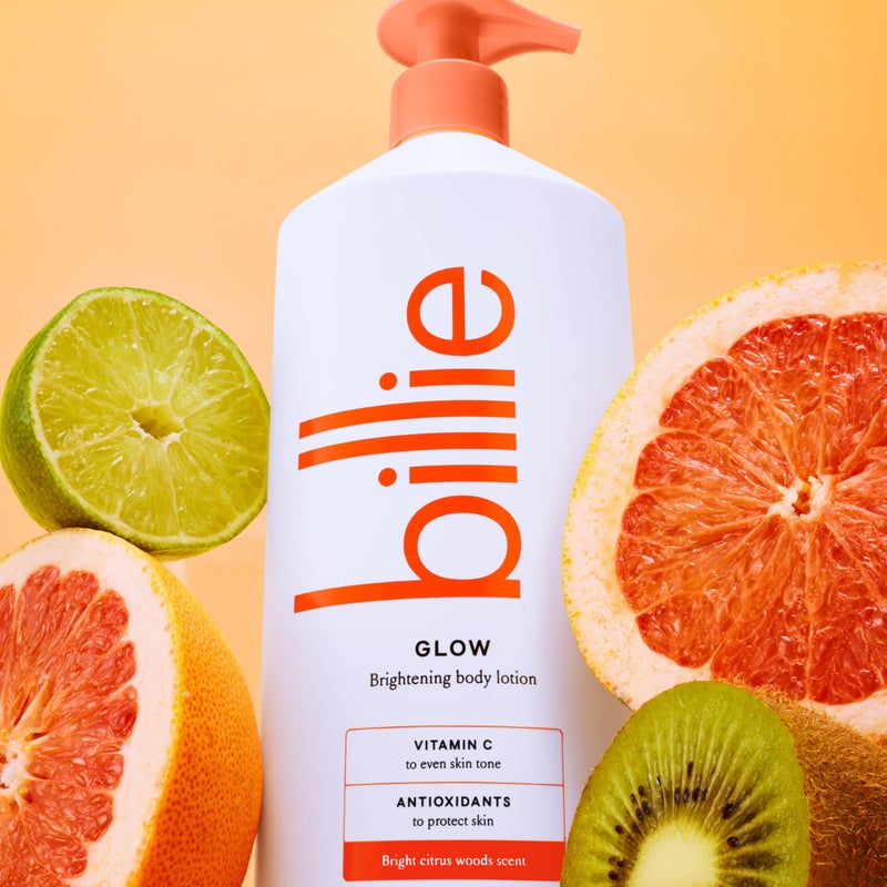 Billie Glow Brightening Women's Body Lotion, Citrus Woods Scent, With Vitamin C, 18 fl oz - Image 3