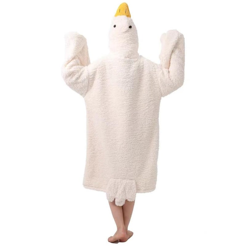 LOWEMN Goose Blanket Hoodie Onesie Adult & Kid,Oversized Warm Duck Wearable Hoodie Blanket with Sleeves,Cozy Sleeping Bag (white, M) - Image 1