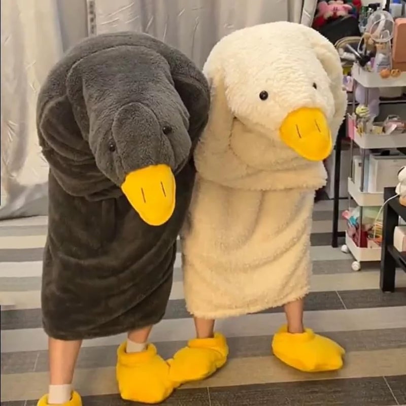 LOWEMN Goose Blanket Hoodie Onesie Adult & Kid,Oversized Warm Duck Wearable Hoodie Blanket with Sleeves,Cozy Sleeping Bag (white, M) - Image 3